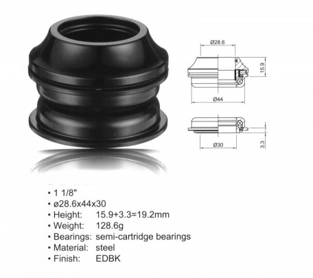 Kormánycsapágy ACO-HS20 A-HEAD INTEGRÁLT ACÉL (1 1/8"; d:28,6mm/44/30mm), FEKETE - AUTHOR 23950101_AKCS