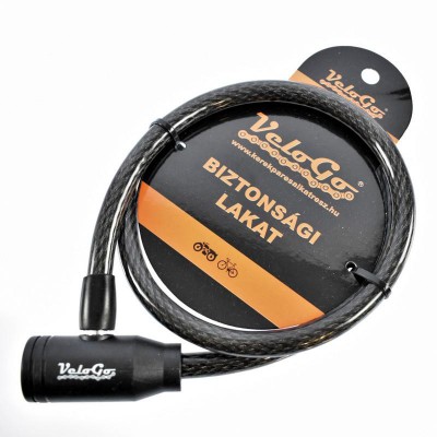 Zár spirál lakat VeloGo kulcsos 12x900mm fekete 8400040_TZ
