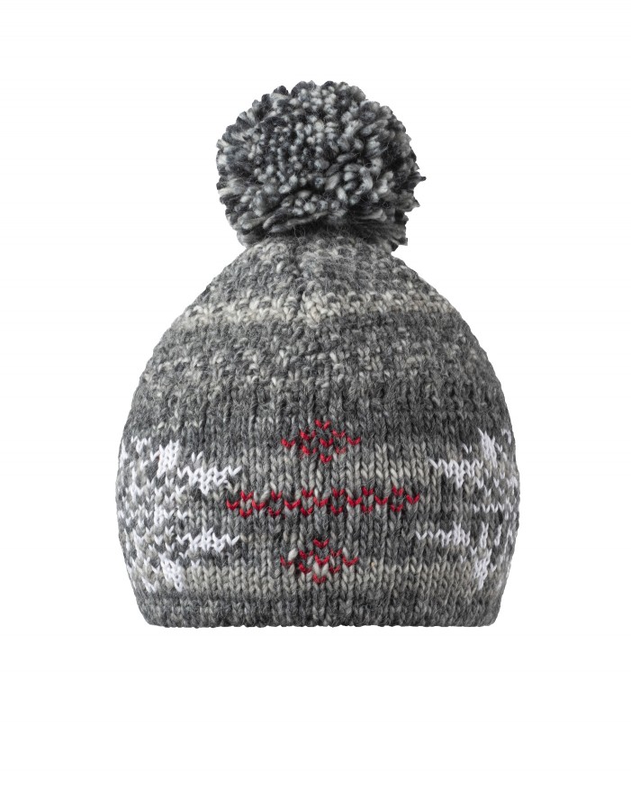 Téli kötött bojtos sapka gyapjúkeverékkel és belső polár fejpánttal FELNŐTT MÉRET Relax TEIDE fekete, fehér, piros (RKH233A) RKH233A_RSK