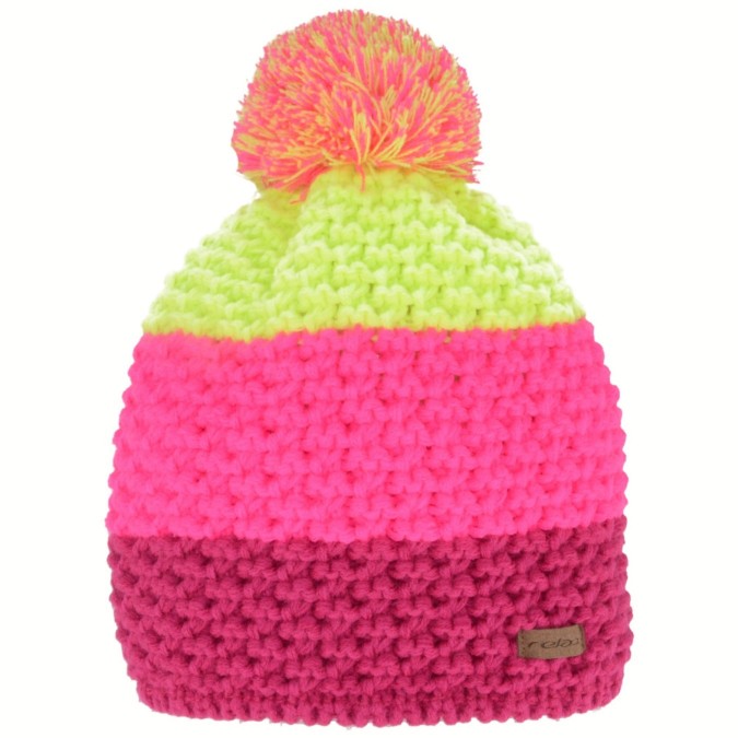 Téli kötött bojtos sapka FELNŐTT MÉRET Relax BAR rózsaszín, neon rózsaszín, neon sárga (RKH73A1) RKH73A1_RSK